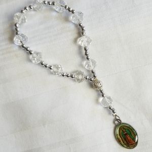 Clear Glass Silver Prayer Beads Mary